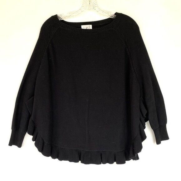 April Marin Ruffle Hem Poncho Sweater Black L - Picture 2 of 10